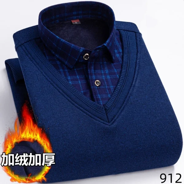 2026 Men's Winter Warm Shirts Thickened Fake Two-piece Shirts Male High-quality Shirts Men's Warm Clothes Shirt Pullovers Tops - Image 8