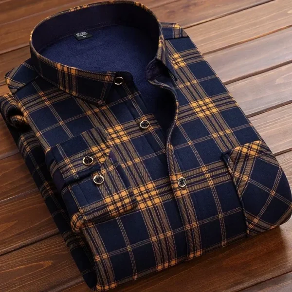 2025 Men's Winter Warm Long Sleeve Plaid Shirts Flannel Fur Lined Thick Formal Shirts Fleece Casual Shirt for Men Dress Shirts - Image 13