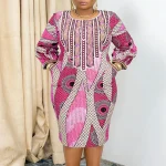 Vonda Plus Size Bohemian Print Long Sleeve Midi Dress - Image 7