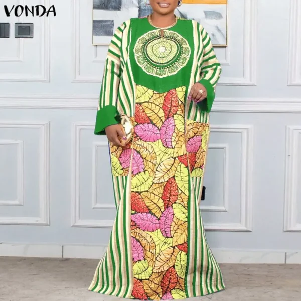 Plus Size 5XL VONDA Women Maxi Robe Bohemian Long Sleeve Floral Print Long Sundress Oversized Party Vestido Fashion Casual Dress - Image 2