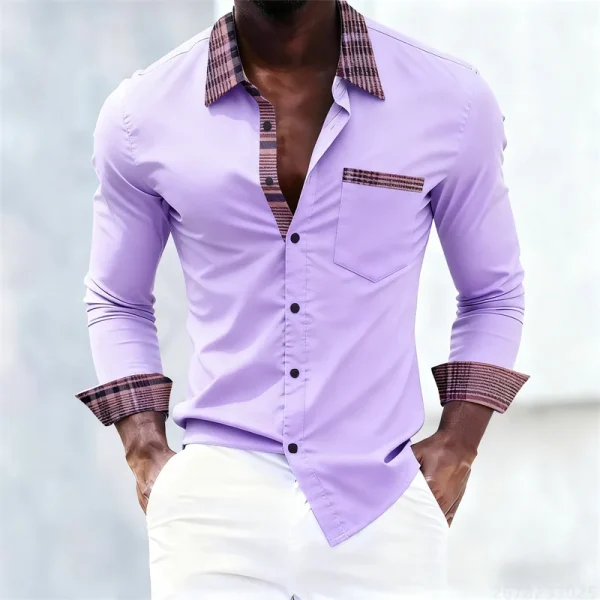 Men's shirt with plaid collar, trendy printed shirt, stylish and casual slim-fit long-sleeved shirt, suitable for everyday wear. - Image 8