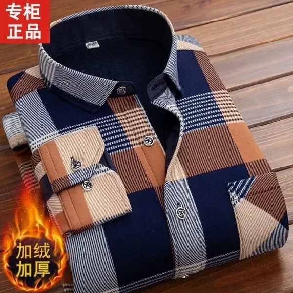 2025 Men's Winter Warm Long Sleeve Plaid Shirts Flannel Fur Lined Thick Formal Shirts Fleece Casual Shirt for Men Dress Shirts - Image 12