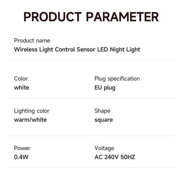 Wireless Light Control Sensor LED Night Light EU Plug Night Lights For Baby Kids Bedside Bedroom Corridor Lighting - Image 24