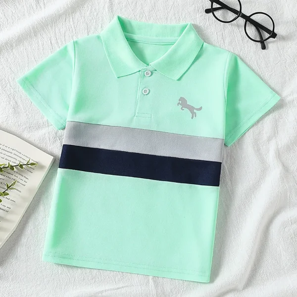 Boys Handsome And casual Lapel Short Sleeved T-shirt - Image 24