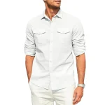 Men's Shirt Double Pocket Cotton Linen Long Sleeve Shirt Casual Holiday Shirt Simple Lapel Solid Cargo Shirts Tops Blouses - Image 4