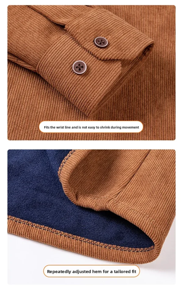 Men's Large Size Corduroy Fleece Warm Plaid Classic Style - Image 31