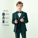 Boys' High-End Forest Green 4-Piece Suit Set - Image 13
