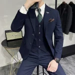 ( Jacket + Vest + Pants ) High-end Brand Boutique Fashion Solid Color Mens Casual Business Suit 3Piece Set Groom Wedding Dress - Image 16