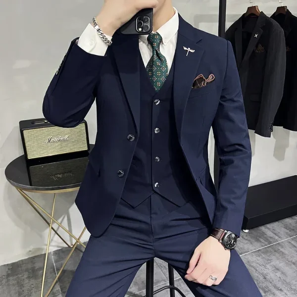 ( Jacket + Vest + Pants ) High-end Brand Boutique Fashion Solid Color Mens Casual Business Suit 3Piece Set Groom Wedding Dress - Image 16