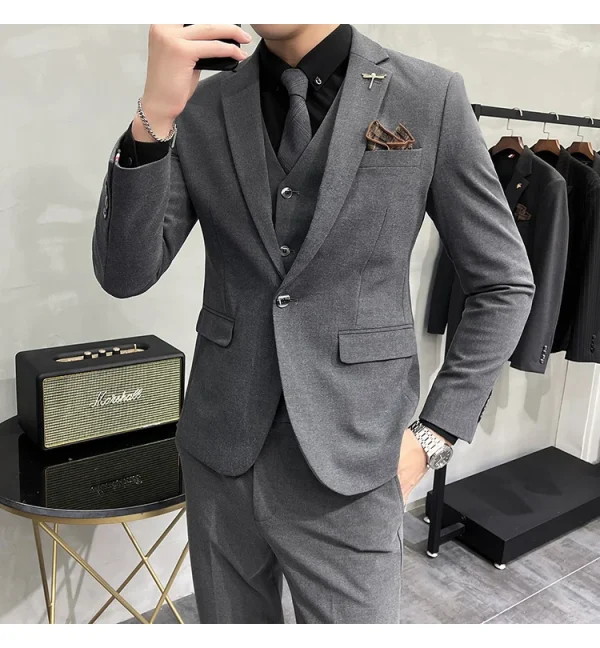 ( Jacket + Vest + Pants ) High-end Brand Boutique Fashion Solid Color Mens Casual Business Suit 3Piece Set Groom Wedding Dress - Image 36