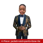 Boys' Navy Blue Floral Prom Suit - Image 7