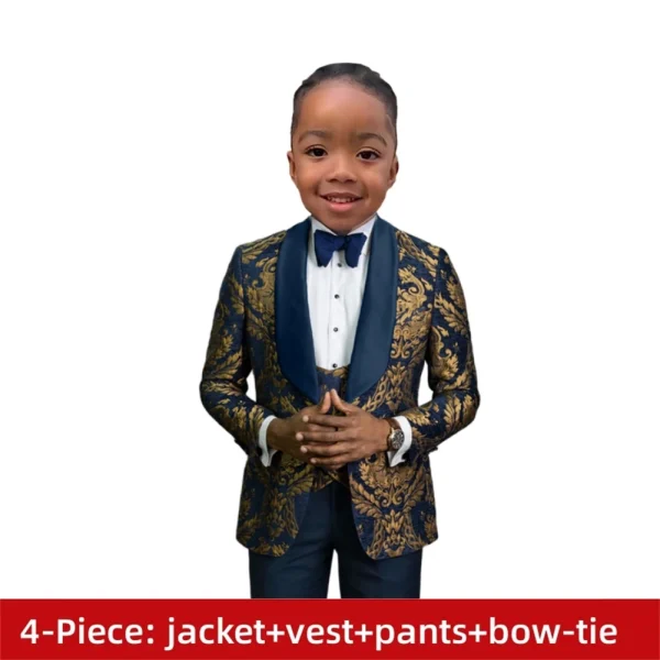 Boys' Navy Blue Floral Prom Suit - Image 7