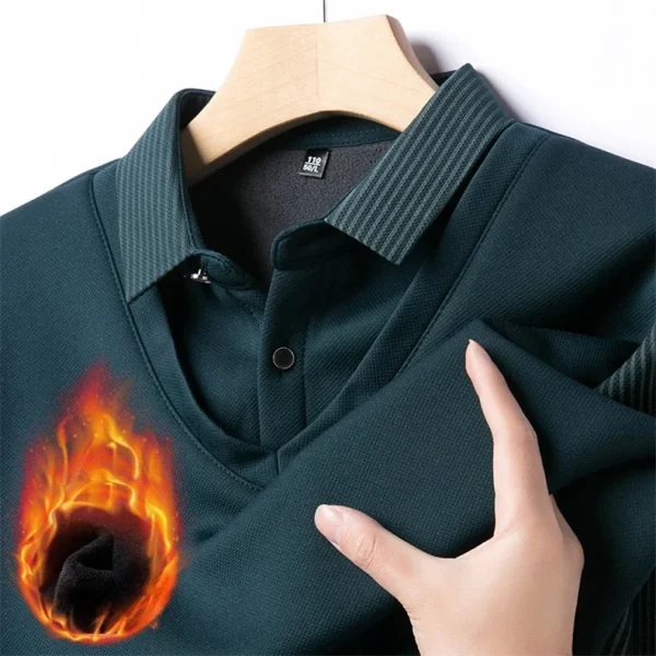 Long Sleeve T-shirt Shirts Winter Fleece Male Lapel Fake Two-piece Striped Regular Fit Thick Plush Warm Knitted Pullover Men Top - Image 18