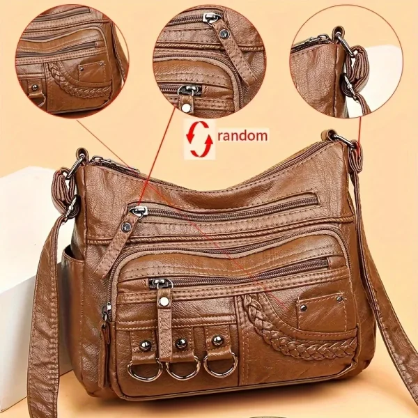 Vintage PU Crossbody Bag, Retro Multi Layer Shoulder Bag, Women's Fashion Handbag & Purse, Female Work Travel Messenger Bag - Image 10