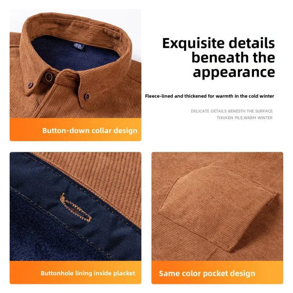 Men's Large Size Corduroy Fleece Warm Plaid Classic Style - Image 6