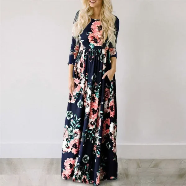 Summer Maxi Dress Women Floral Print Boho Beach Dress - Image 15