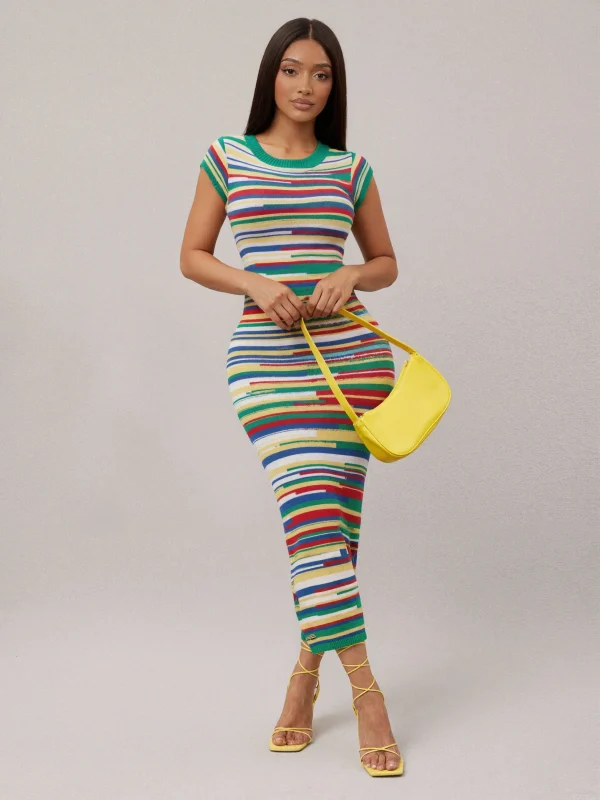 women Colorful striped tee dress - Image 2