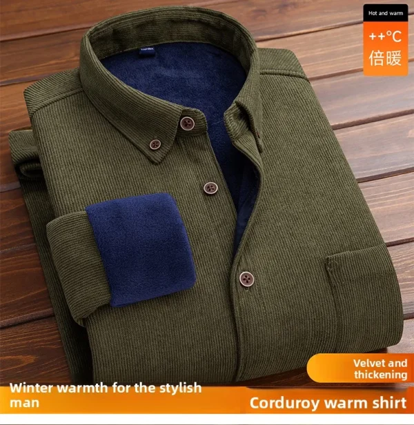 Men's Large Size Corduroy Fleece Warm Plaid Classic Style - Image 35