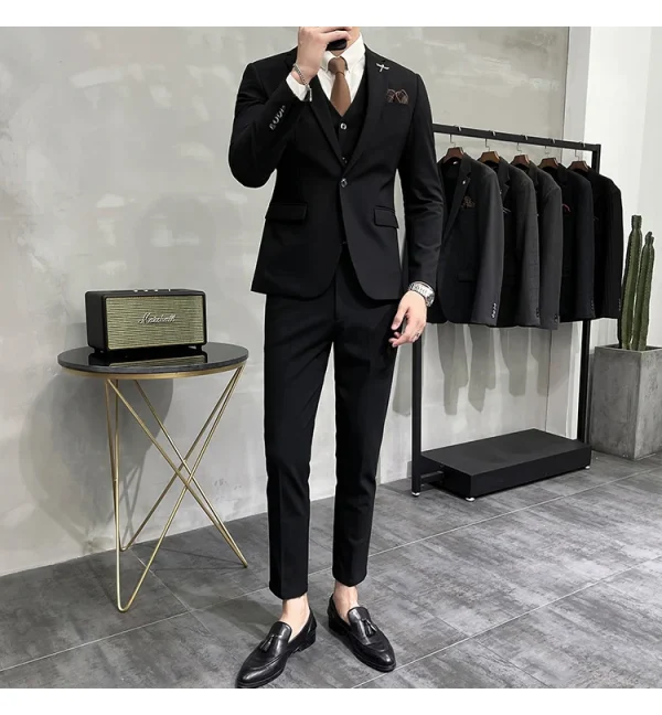 ( Jacket + Vest + Pants ) High-end Brand Boutique Fashion Solid Color Mens Casual Business Suit 3Piece Set Groom Wedding Dress - Image 54