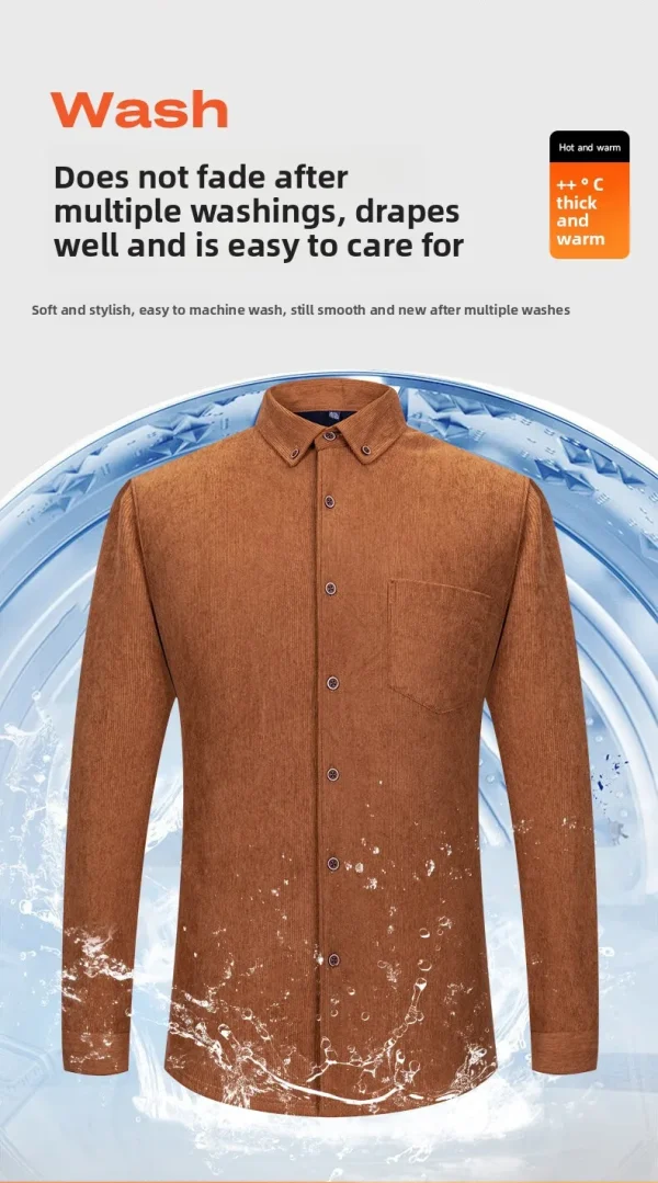 Men's Large Size Corduroy Fleece Warm Plaid Classic Style - Image 25