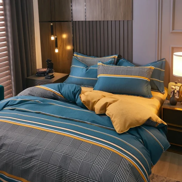 3pcs Dark Blue Striped Style Duvet Cover Set for Boy Geometric Pattern Luxury Hotel Room Decor 100% Cotton Skin-friendly Bedding - Image 31