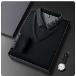 Long Sleeve T-shirt Shirts Winter Fleece Male Lapel Fake Two-piece Striped Regular Fit Thick Plush Warm Knitted Pullover Men Top - Image 23