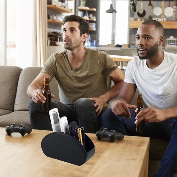 LMETJMA Remote Control Holder with 5 Compartments PU Leather TV Remote Caddy Storage Box Organizer Tray Desktop Organizer - Image 6