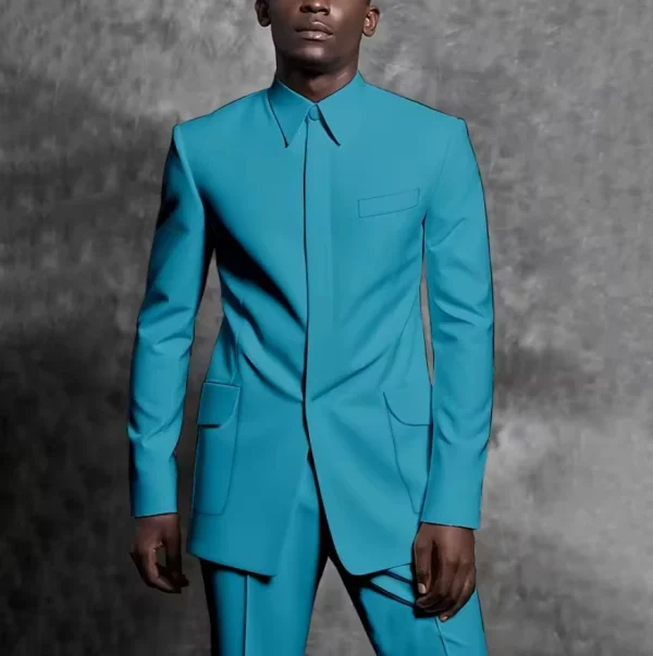 Tailored Man Suit Stand Collar Tuxedo Gentleman Solid Color Outfit Set 2 Piece Suits Smart Casual Daily Office Male Clothing - Image 8