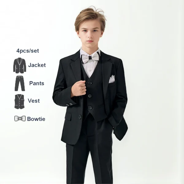 Boys' High-End Forest Green 4-Piece Suit Set - Image 15