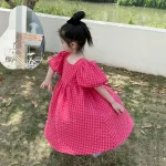 Elegant Princess Plaid Bow Midi Dress - Image 3