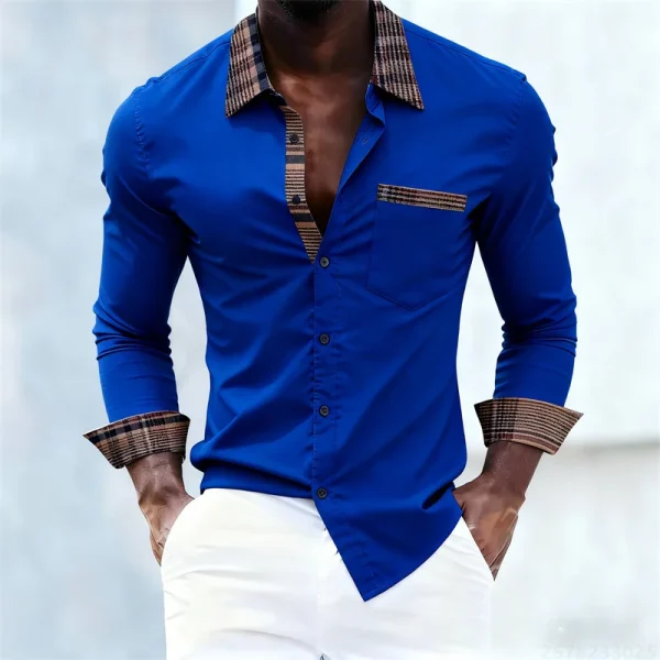 Men's shirt with plaid collar, trendy printed shirt, stylish and casual slim-fit long-sleeved shirt, suitable for everyday wear. - Image 23