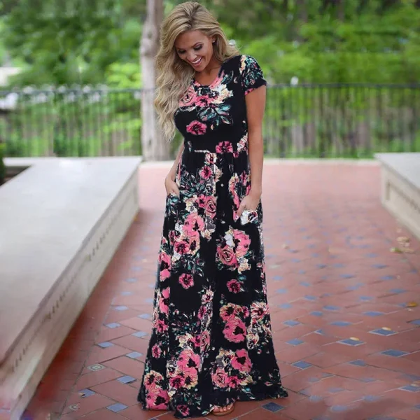 Summer Maxi Dress Women Floral Print Boho Beach Dress - Image 41