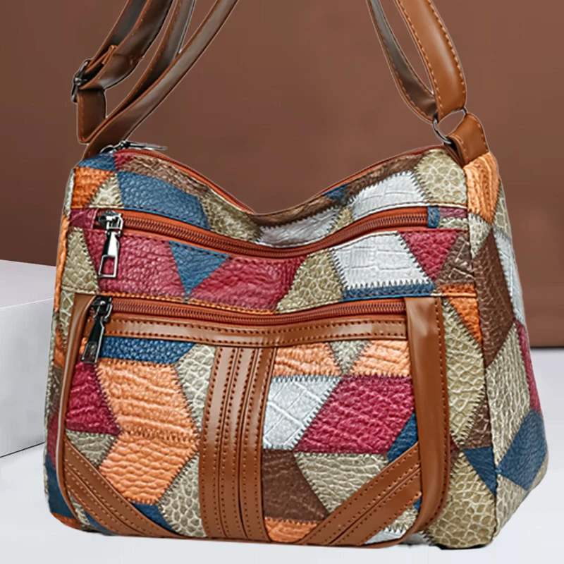 S49d460cd723941ddbd10a5e2bdd7a1dfy.webp Women's Crossbody Shoulder Bag, Lightweight Geometric Pattern, Multi-Layer Design, Secure Zipper Closure, Colorful Accessories - Image 1