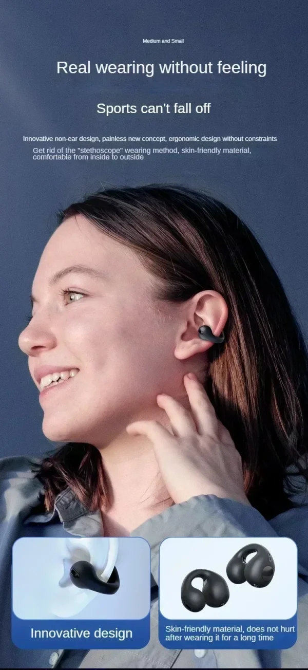 T75 Fone Bluetooth Headset 5.3 Wireless Air Conduction Headphones Clip Ear Music Noise Canceling HD Call Sports Gaming Earphone - Image 12