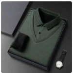 Long Sleeve T-shirt Shirts Winter Fleece Male Lapel Fake Two-piece Striped Regular Fit Thick Plush Warm Knitted Pullover Men Top - Image 35