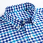 Plaid Checkered Short Sleeve 100% Cotton Shirt Button - Image 2
