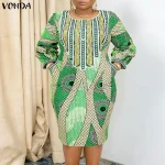 Vonda Plus Size Bohemian Print Long Sleeve Midi Dress - Image 3