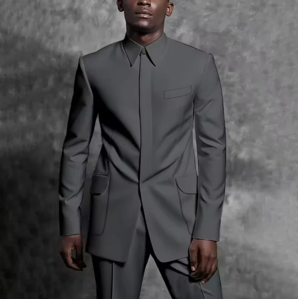 Tailored Man Suit Stand Collar Tuxedo Gentleman Solid Color Outfit Set 2 Piece Suits Smart Casual Daily Office Male Clothing - Image 15