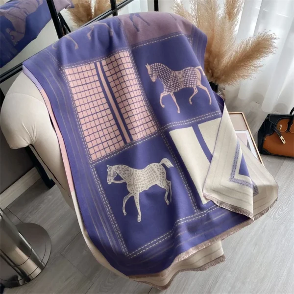 New Hot Winter Scarf Women Soft Cashmere Warm Pashmina Plaid Horse Print Scarves Wraps Thick Shawl Bufandas Tassel Stoles Hijabs - Image 7