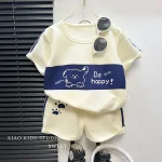 Boys Funny Letter Print T-Shirt and Shorts Outfit - Image 3