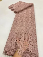 2025 African Nigerian High Quality Embroidery Lace Fabric Water Soluble  Tulle Wedding Party Dress Guipure Sequins 5Yards JL525 - Image 2