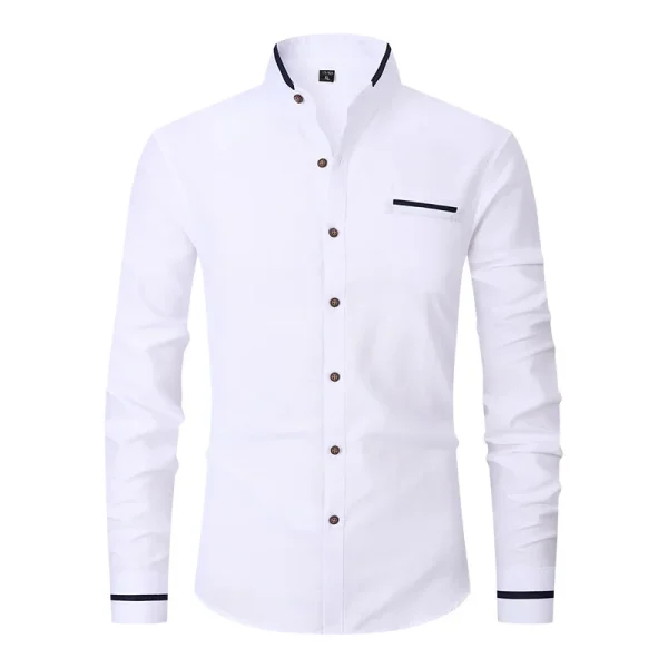 Men Shirt Long Sleeve Stand Oxford - Image 8