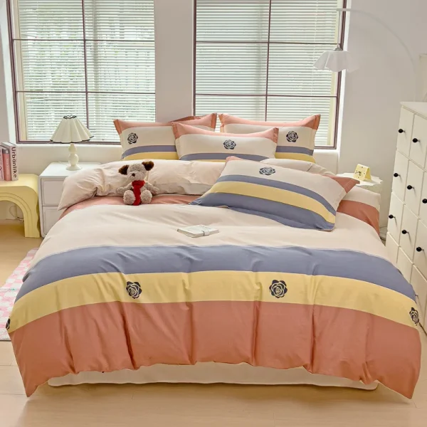 3pcs Dark Blue Striped Style Duvet Cover Set for Boy Geometric Pattern Luxury Hotel Room Decor 100% Cotton Skin-friendly Bedding - Image 55