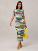 women Colorful striped tee dress