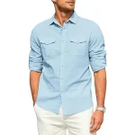 Men's Double Pocket Linen Long Sleeved Shi - Image 3