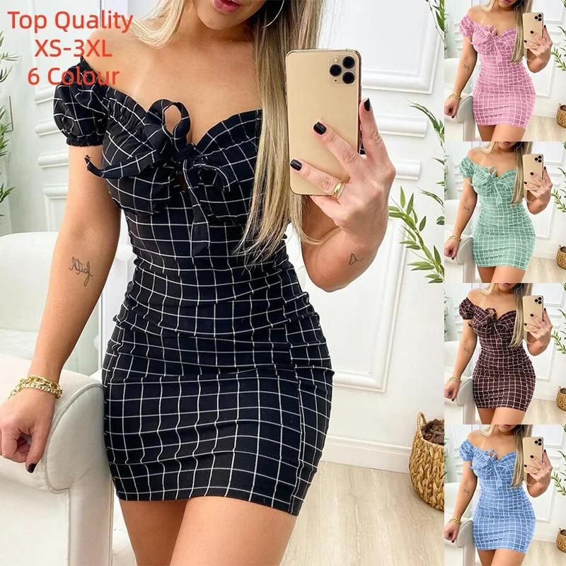 S5698f6af9da24d6b8987a8298d88e10fH.webp Summer Plaid & Boho Mini Dresses - Image 1