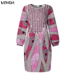 Vonda Plus Size Bohemian Print Long Sleeve Midi Dress - Image 18