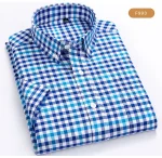 Plaid Checkered Short Sleeve 100% Cotton Shirt Button - Image 41