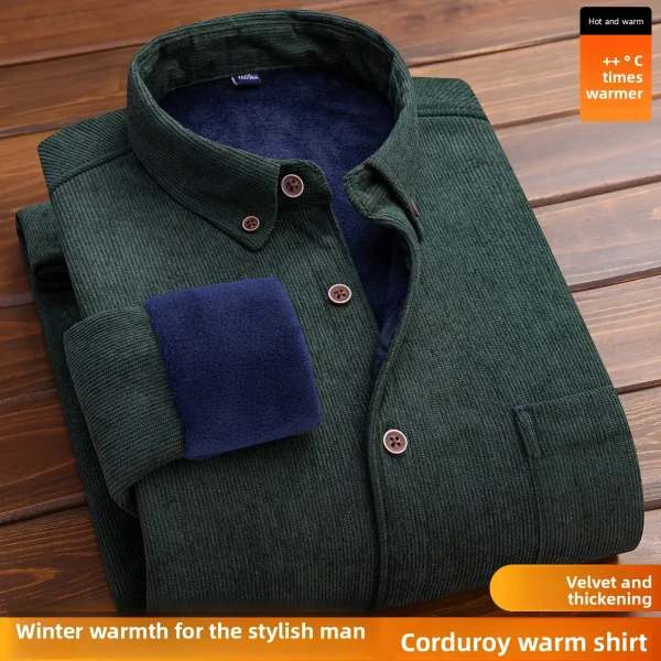 Men's Large Size Corduroy Fleece Warm Plaid Classic Style - Image 4
