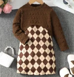 Girls' 2-Piece Brown Top & Lattice Dress Set - Image 4